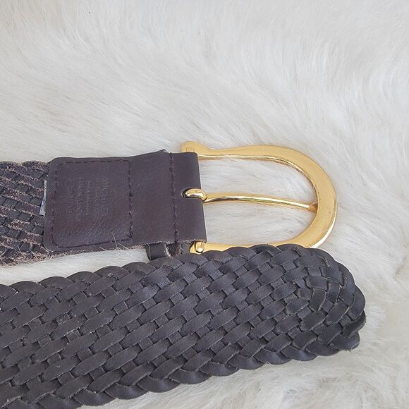 MICHAEL KORS Brown Woven Braided Leather Boho Belt Large Gold Buckle Sz L main image 4